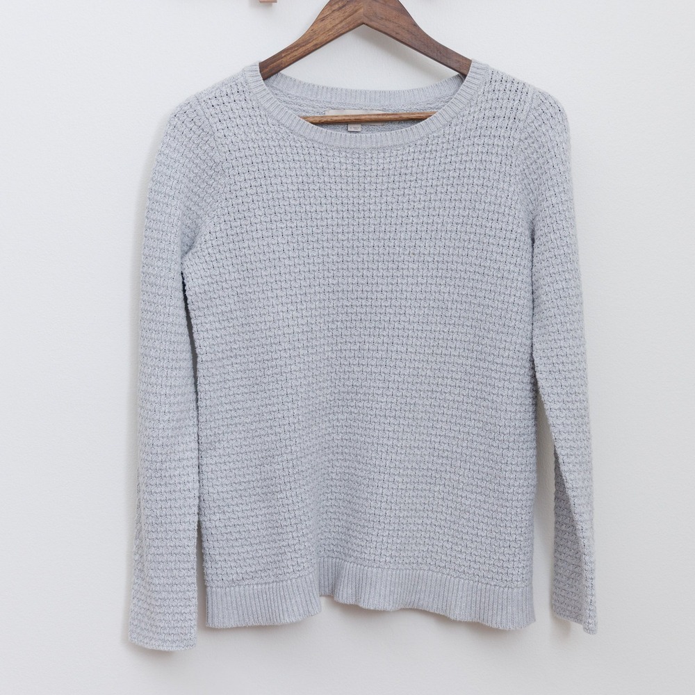 Loft Womens Light Blue Textured Knit Long Sleeve Crew Neck Cotton Sweater Small